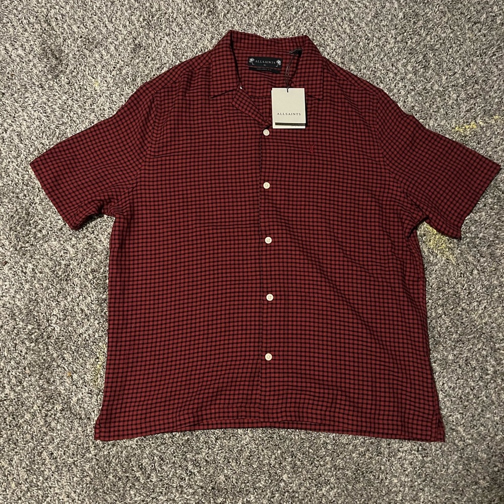 NWT All saints red and black wool check Glendale shirt xl